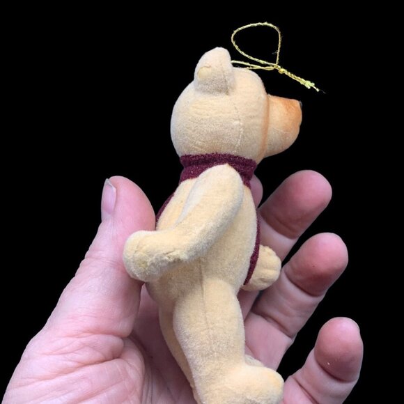 Vintage Blow Mold Flocked Teddy Bear Burgundy Scarf Christmas Ornament - Picture 5 of 9